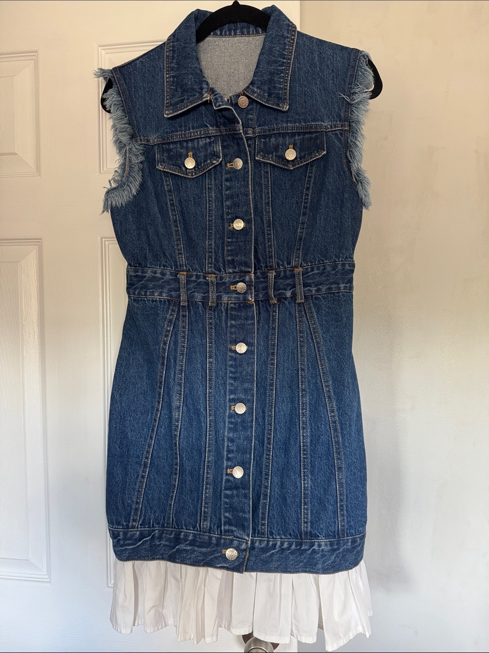 Sleeveless Blue Denim Button-Front Dress